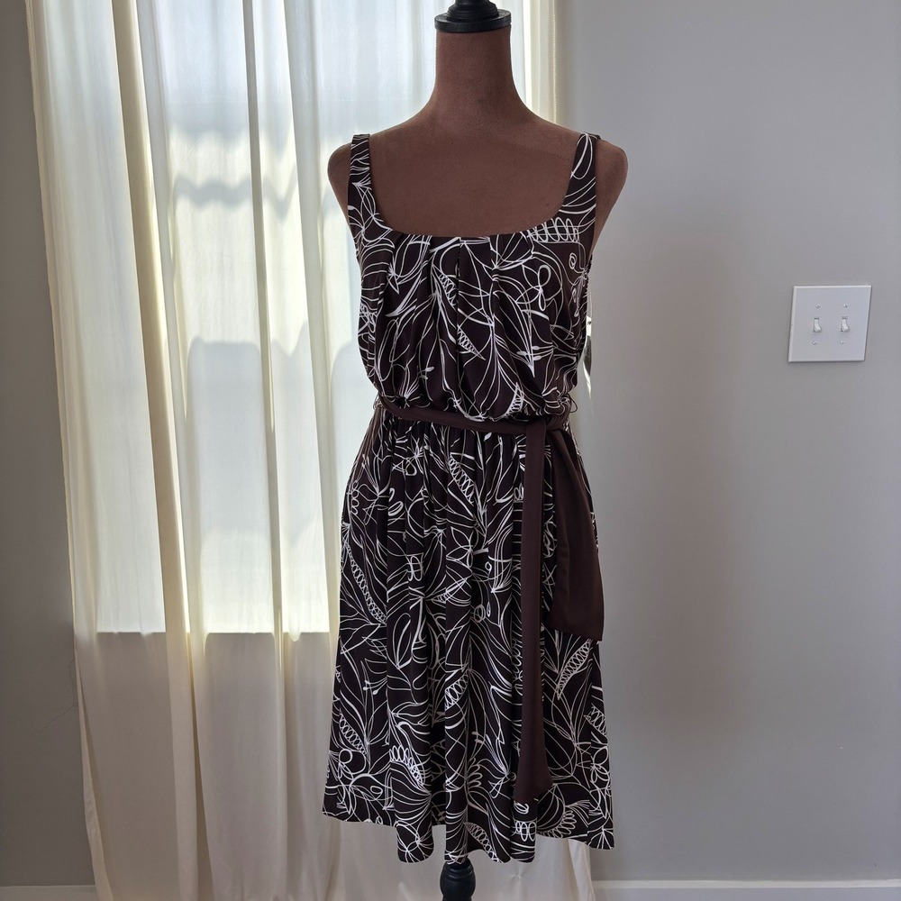 NWT Maggy London Dress Size 4 Brown Floral Belted Boho Fall Y2K Rush Preppy